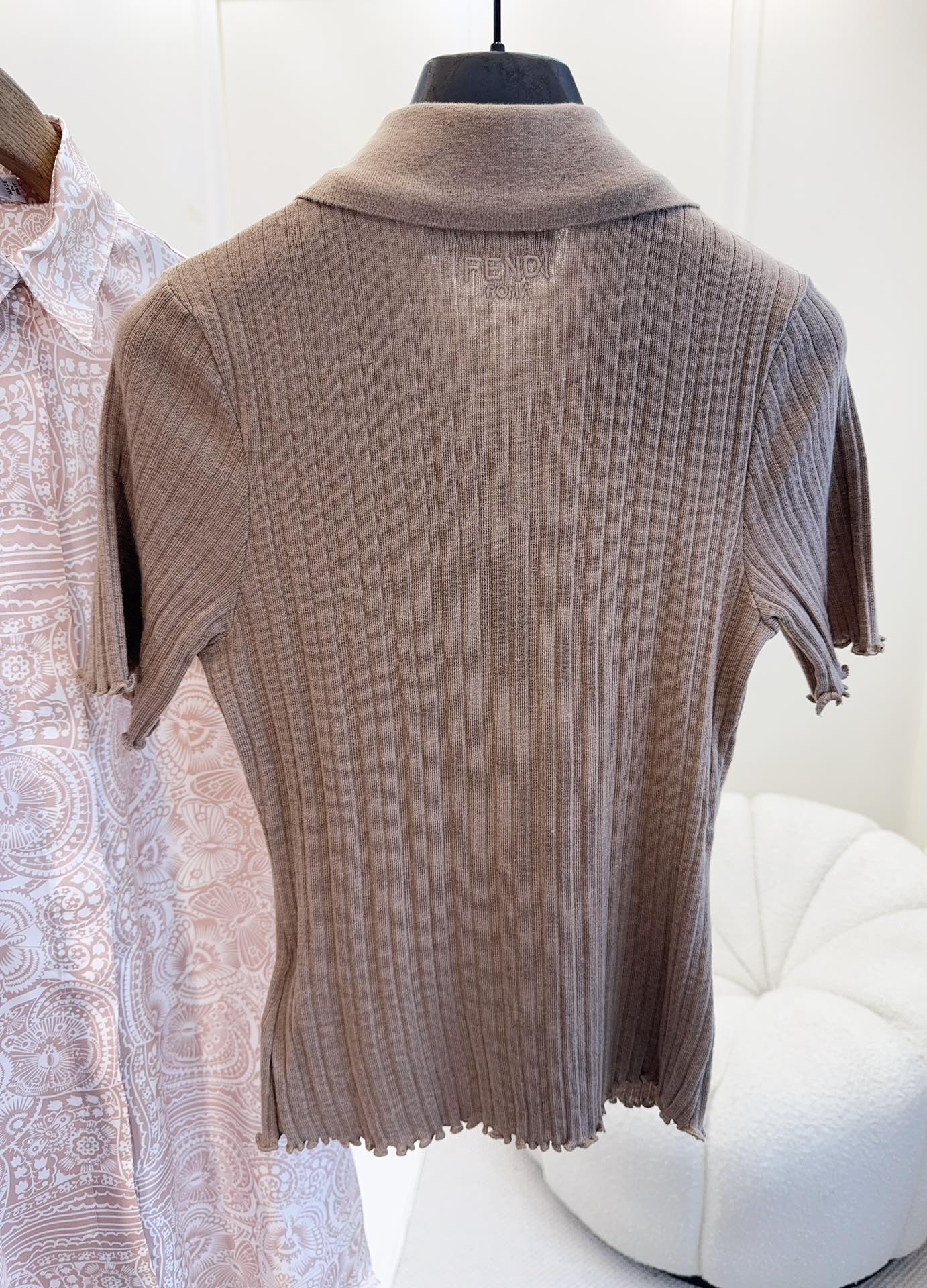 Fendi 25 Beaded Polo shirt Pure Beige Cotton