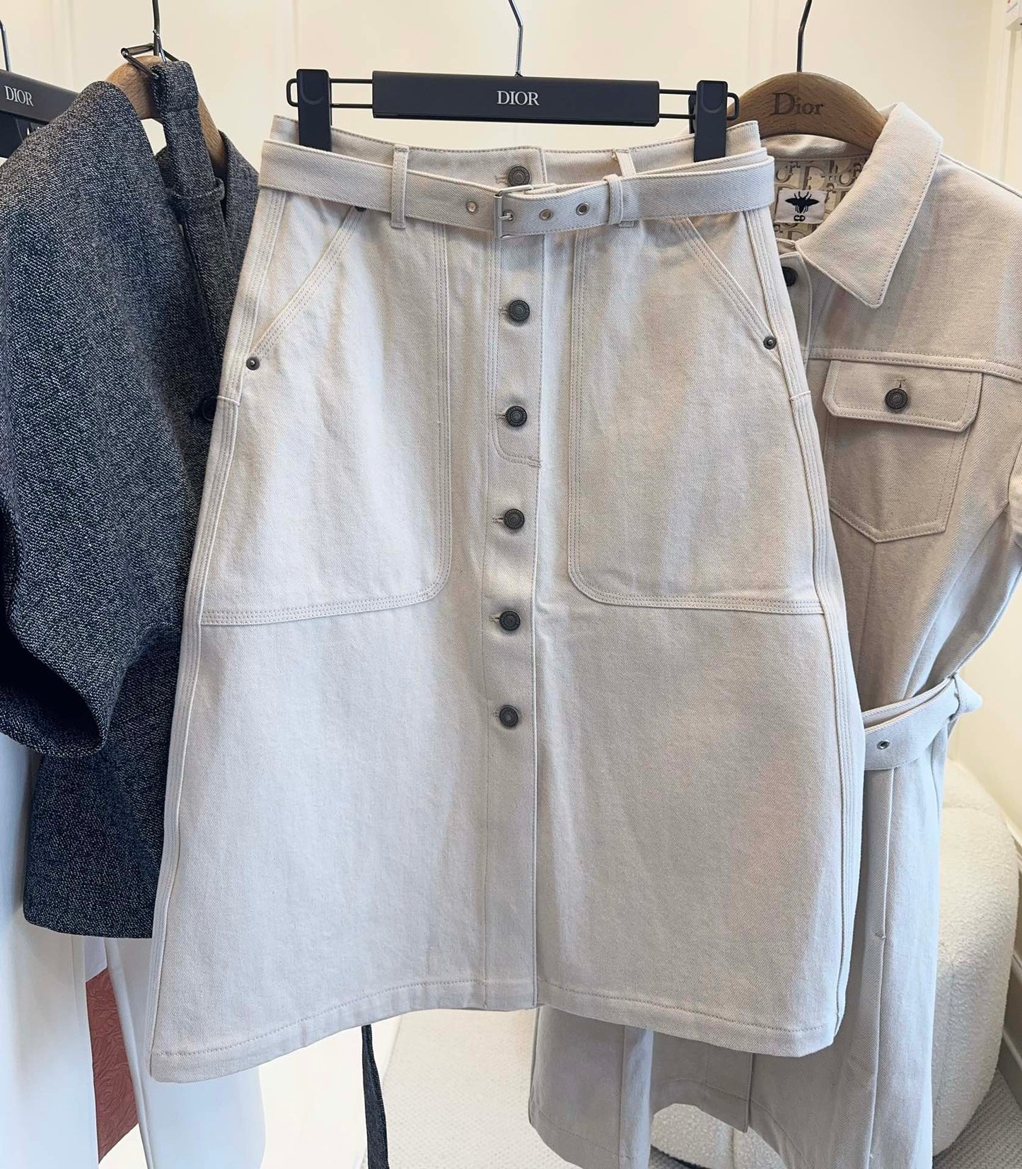CD 25 Monogram Denim Skirt Beige Cotton
