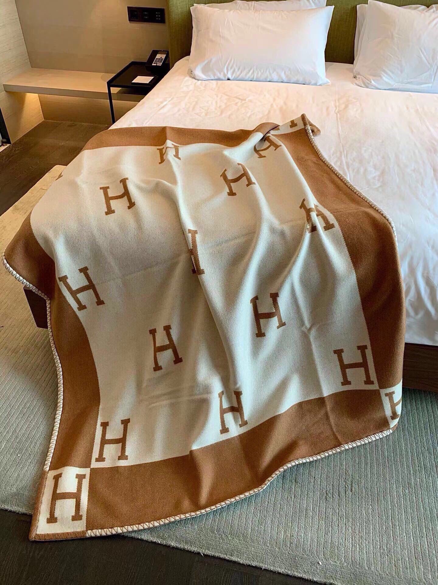 HM Blanket Brown White Wool Cashmere