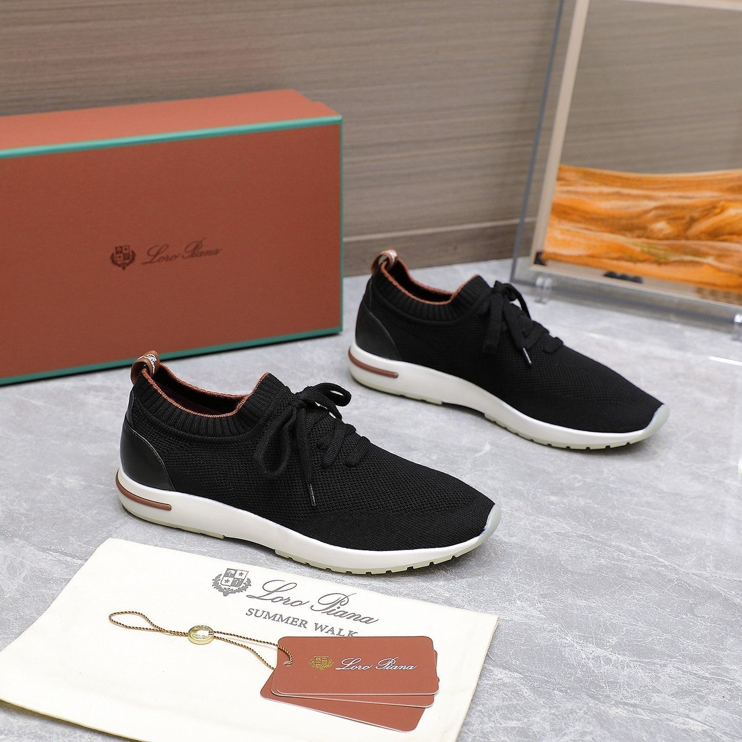 LP lady Flexy Walk Sneaker Black mix Orange Wool And Calfskin 310451