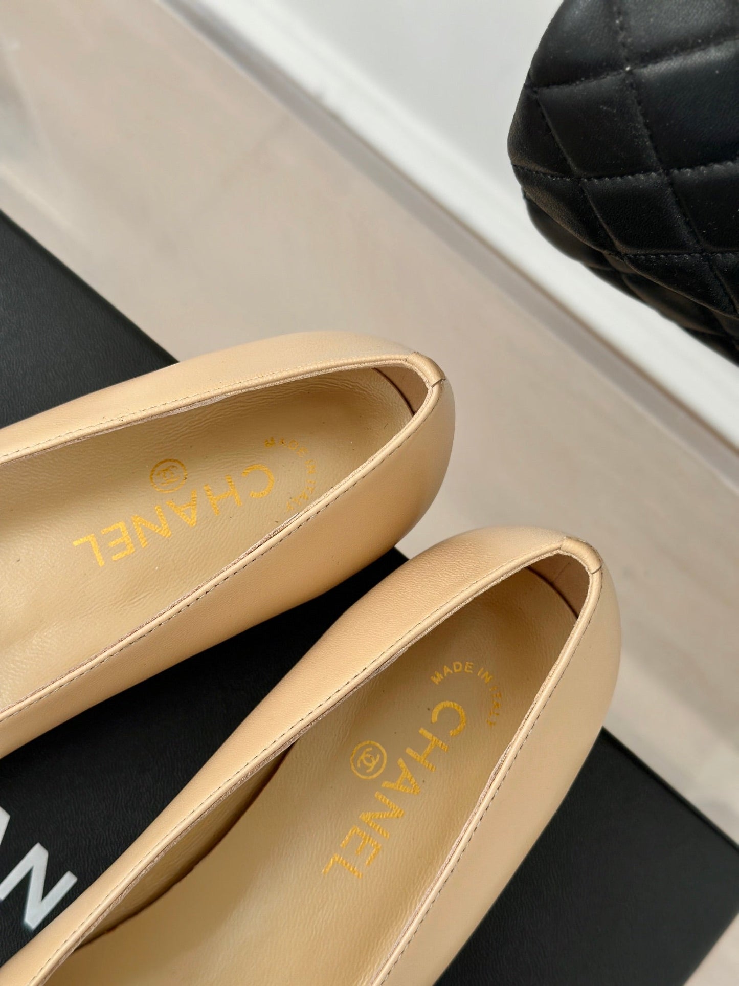 CC Ballet Flats Beige With Bow Lambskin
