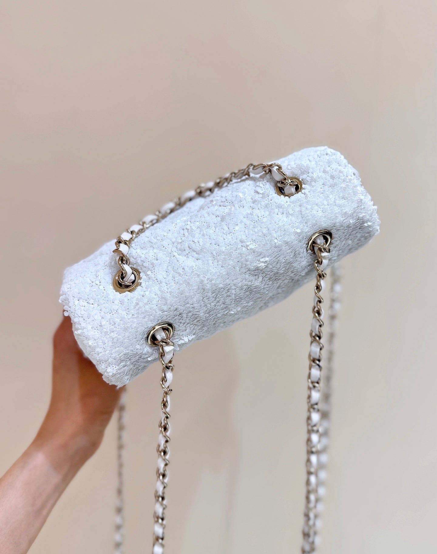 Chanel 2025 Backpack White Sequin Lambskin 346043