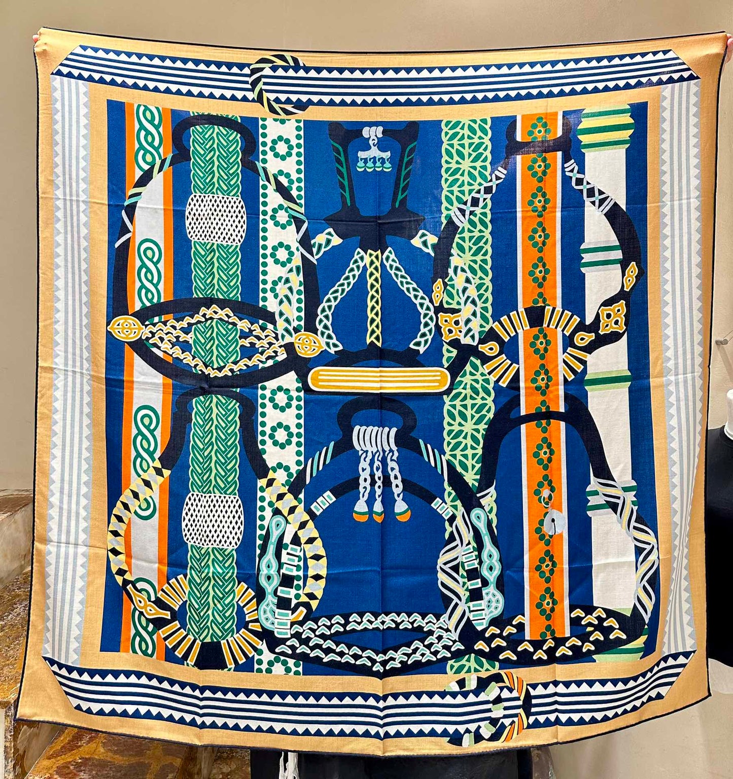 Square Scarf 140 CM Green Mix Blue Colorful Silk