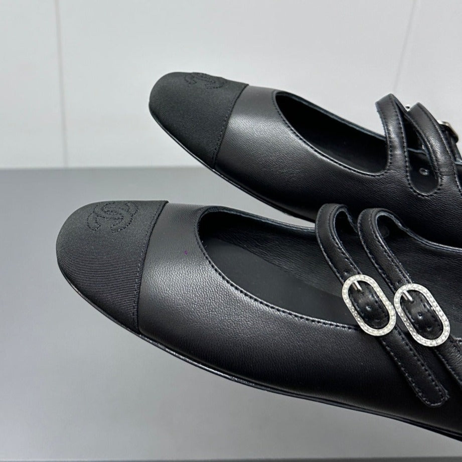 mary jane double strap black grosgrain calfskin