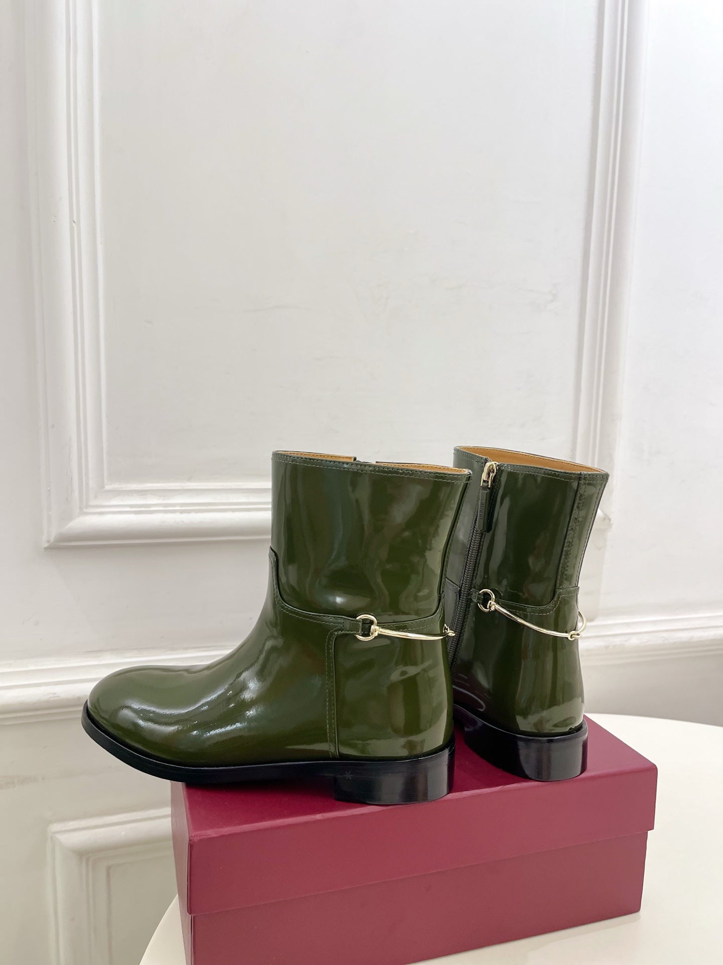 Gucci 25π¬π¬ horsebit ankle boots dark olive green patent calfskin