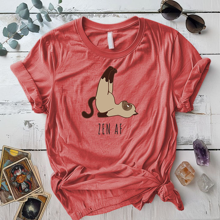 Zen Yoga Cat T-Shirt Mockup coral-silk