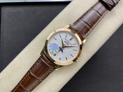PATEK CALATRAVA MOONPHASE ANNUAL CALENDAR GOLD CASE WHITE DIAL