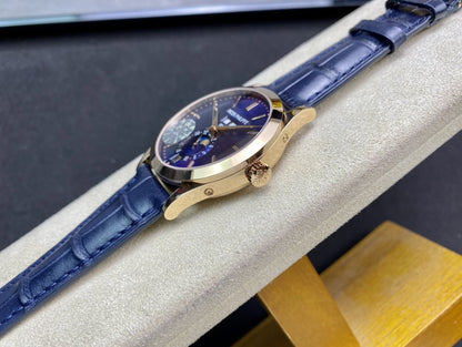 PATEK CALATRAVA MOONPHASE ANNUAL CALENDAR GOLD CASE BLUE DIAL
