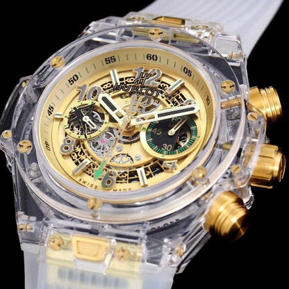 BIG BANG UNICO 42 SAPPHIRE YELLOW DIAL WHITE BRACELET