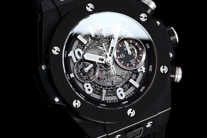 BIG BANG UNICO 42 ALL BLACK SILVER HAND SKELETON