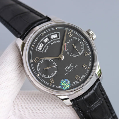 PORTUGUESE ANNUAL CALENDAR STEEL CASE LEATHER STRAP