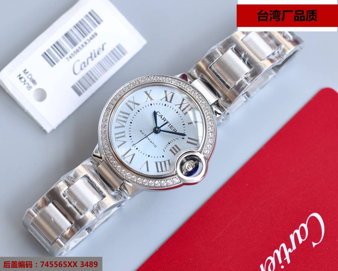 BALLON BLEU 33MM STEEL ICE BLUE DIAL DIAMOND BEZEL