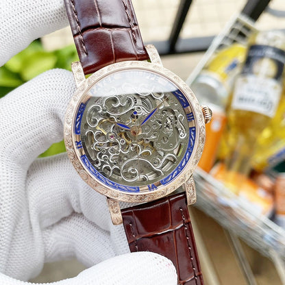 CALATRAVA SKELETON ENGRAVED HAND LEATHER STRAP