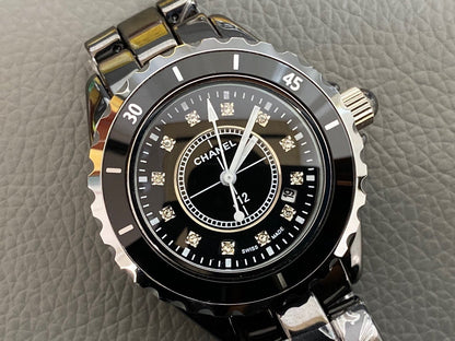 J12 38MM QUARTZ BLACK CERAMIC DIAMOND NUMERALS