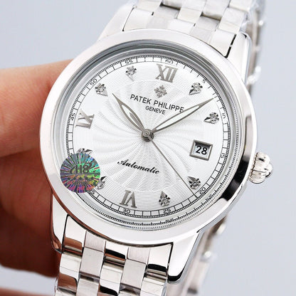 PATEK CALATRAVA 40MM WHITE DIAL DIAMOND BEZEL