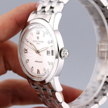 PATEK CALATRAVA 40MM WHITE DIAL DIAMOND BEZEL