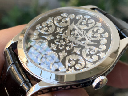 PATEK CALATRAVA 38 PLATINUM HAND-ENGRAVED BLACK DIAL