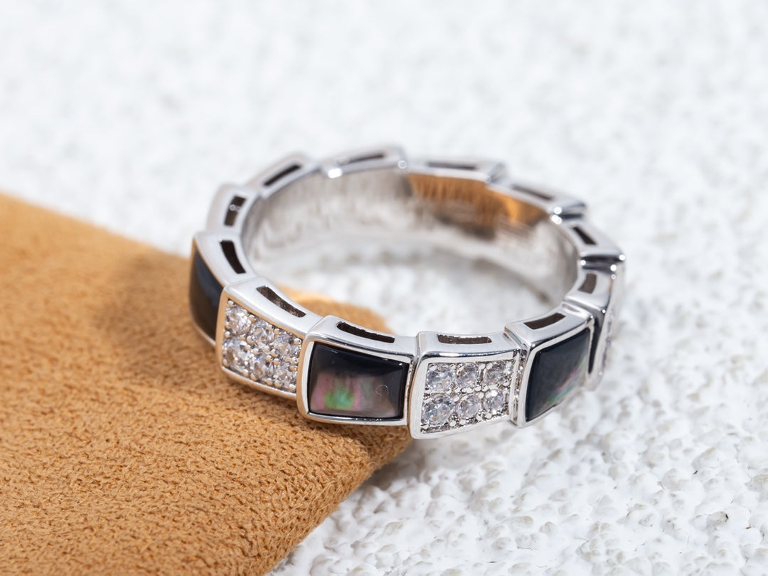 SERPENTI RING SILVER DIAMOND BLACK MOP 4MM