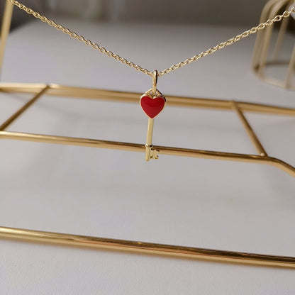 KEY PEDANT CARNELIAN HEART GOLD NECKLACE