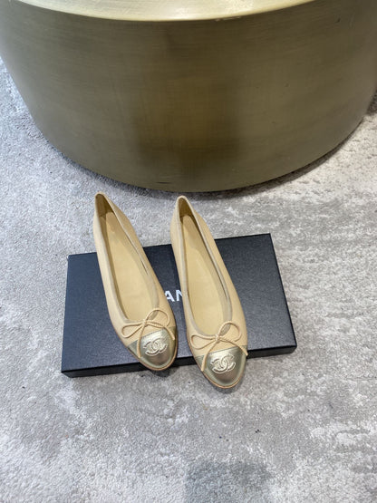 ballet flats beige gold lambskin canvas