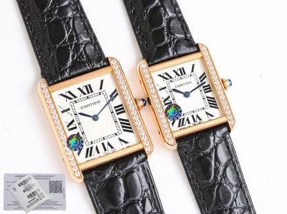 TANK SOLO PINK GOLD DIAMOND BEZEL LEATHER LEATHER