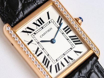 TANK SOLO PINK GOLD DIAMOND BEZEL LEATHER LEATHER