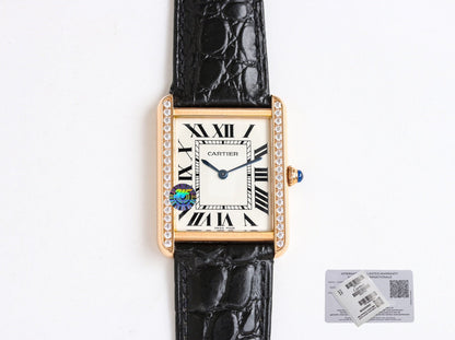 TANK SOLO PINK GOLD DIAMOND BEZEL LEATHER LEATHER