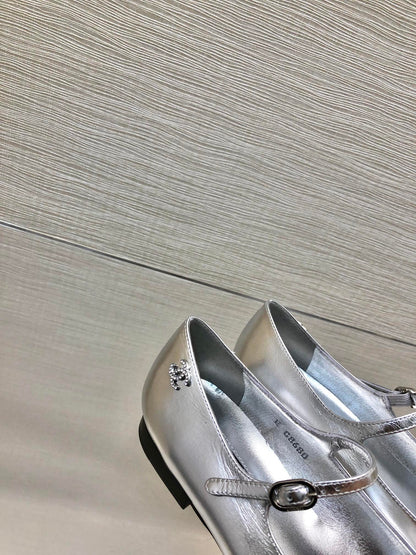 mary janes silver black metalic lambskin grosgrain
