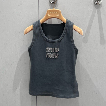 Rhinestone beaded logo letter logo vest