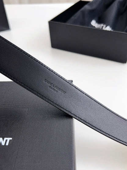 YSL Belt 30mm Black Calfskin Gold Hardware