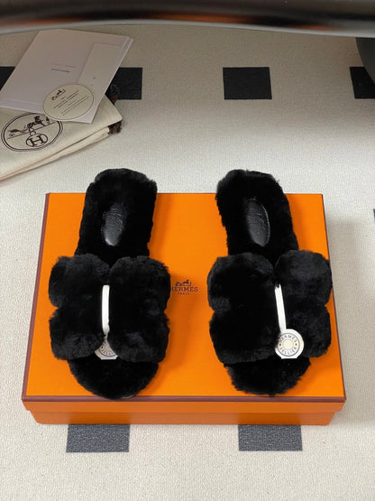 Hermes Oran Sandal Black Wool 173400