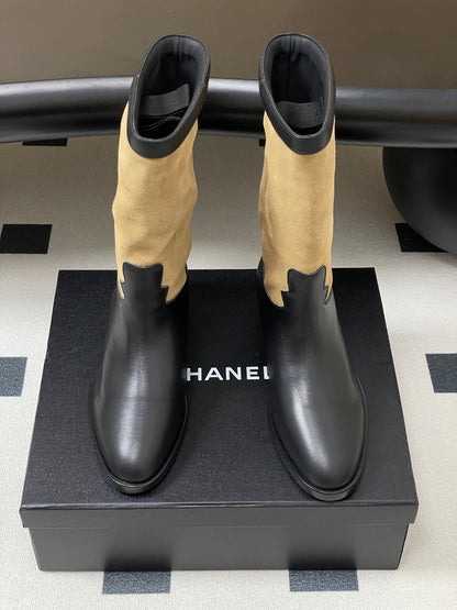 Chanel Boot 25 Beige mix Black Cowhide Suede 175368