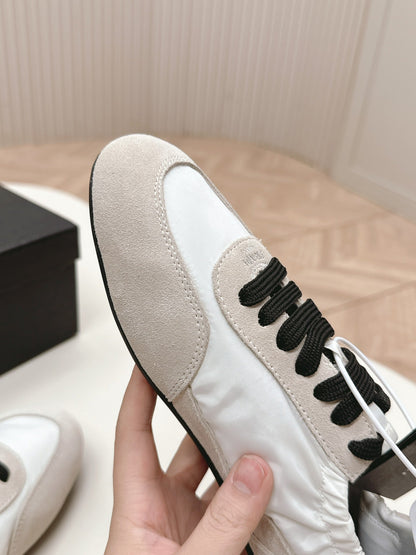 Prada Collapse Stretch Sneakers White mix Gray Recycled Nylon and Suede  154632