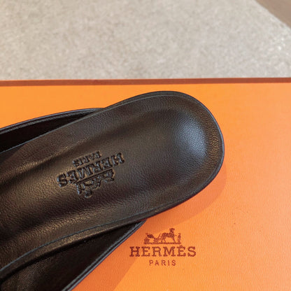 Hermes Oz Mule Black Silver Cowhide 756842