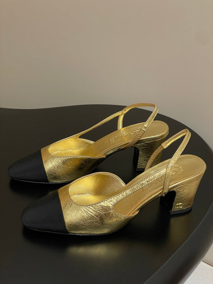 Chanel 2025 Slingback 65mm Gold Metalic Lambskin