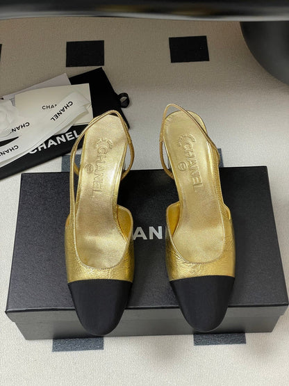 Chanel 2025 Slingback 65mm Gold Metalic Lambskin