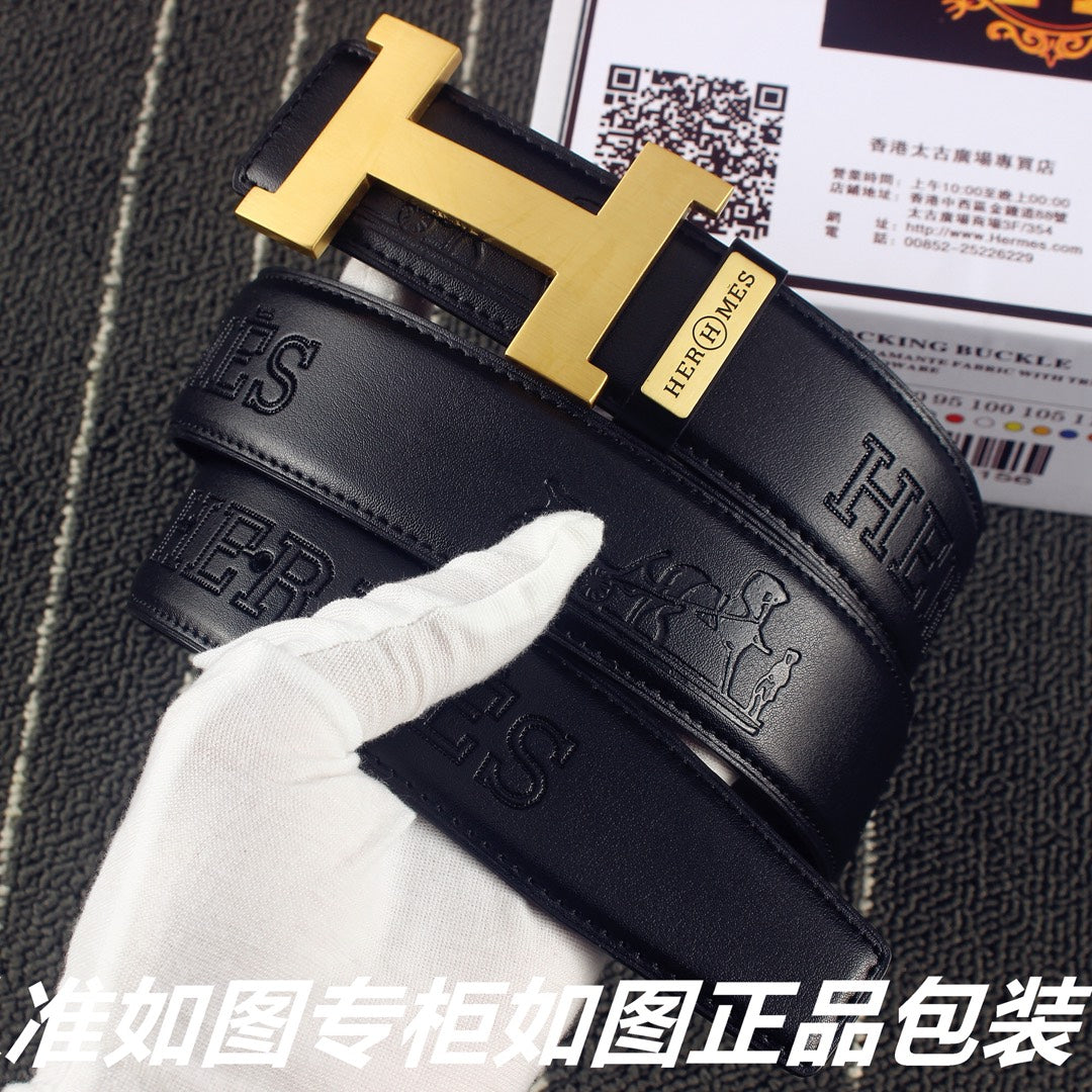 HM Constance Belt 38mm Black Calfskin Gold Buckle 619961