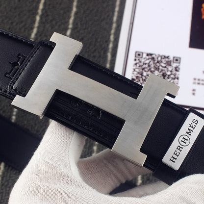 HM Constance Belt 38mm Black Calfskin Sliver Buckle 619960