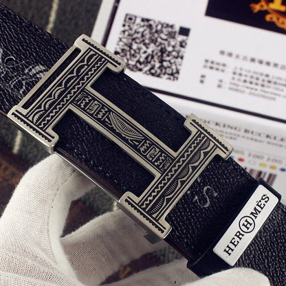 HM Double-sided Belt 38mm Black Cowhide Gold Buckle 620361