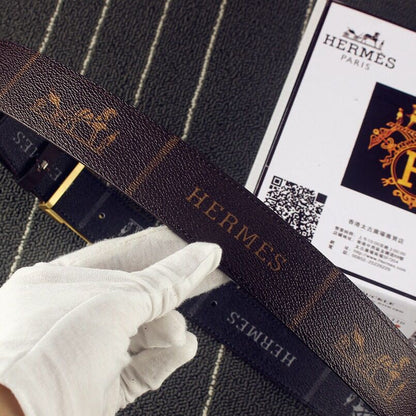 HM Double-sided Belt 38mm Black Cowhide Gold Buckle 620361