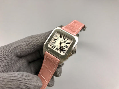 Cartier Santos 100 36mm Silver Pink Leather
