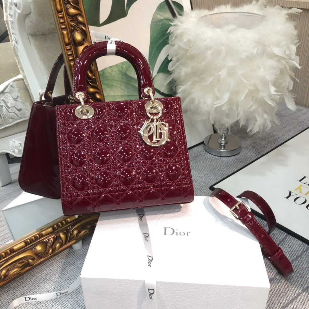 medium lady 24 wine patent calfskin