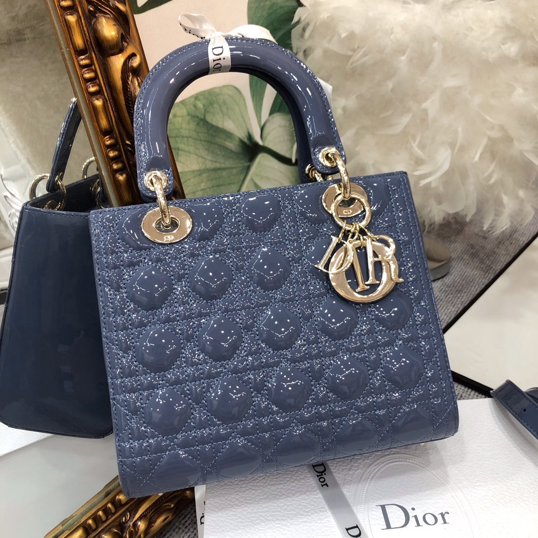 medium lady 24 raf blue patent calfskin