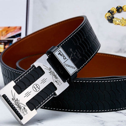 HM Constance Belt 38mm Black Brown Cowhide Sliver Buckle 619894