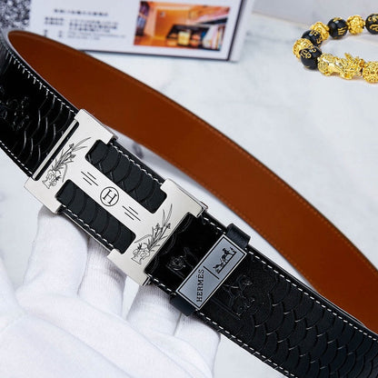 HM Constance Belt 38mm Black Brown Cowhide Sliver Buckle 619894