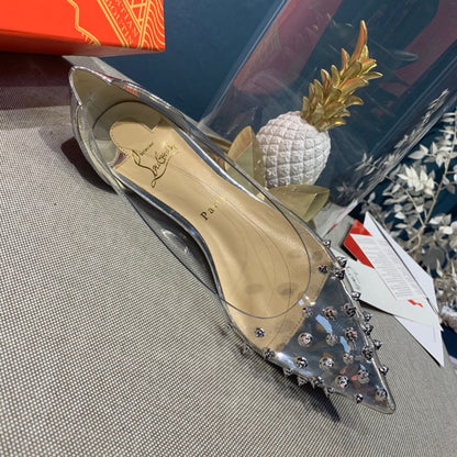 CL Collaclou Spike Clear Flat Embellished Pvc and Metallic Leather Silver