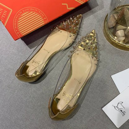 CL Collaclou Spike Clear Flat Embellished Pvc and Metallic Leather Gold