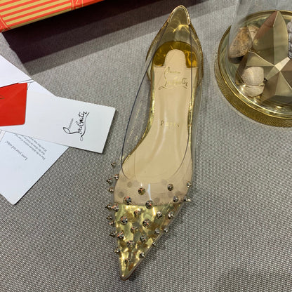 CL Collaclou Spike Clear Flat Embellished Pvc and Metallic Leather Gold