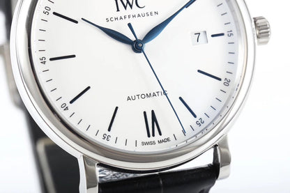 IWC Portofino 40mm White Dial Blue Numerals Black Leather