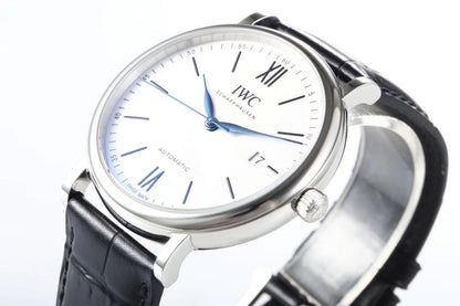 IWC Portofino 40mm White Dial Blue Numerals Black Leather